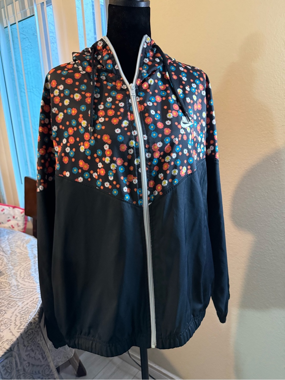 Nike Black Hooded Bomber Jacket with Multicolor Floral Print
